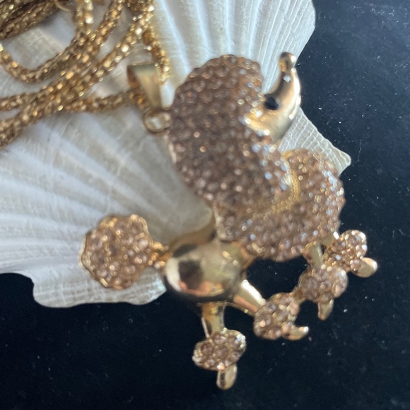 New Betsey Johnson Rhinestone Embellished Gold Dog Poodle Chain Necklace - Picture 3 of 7